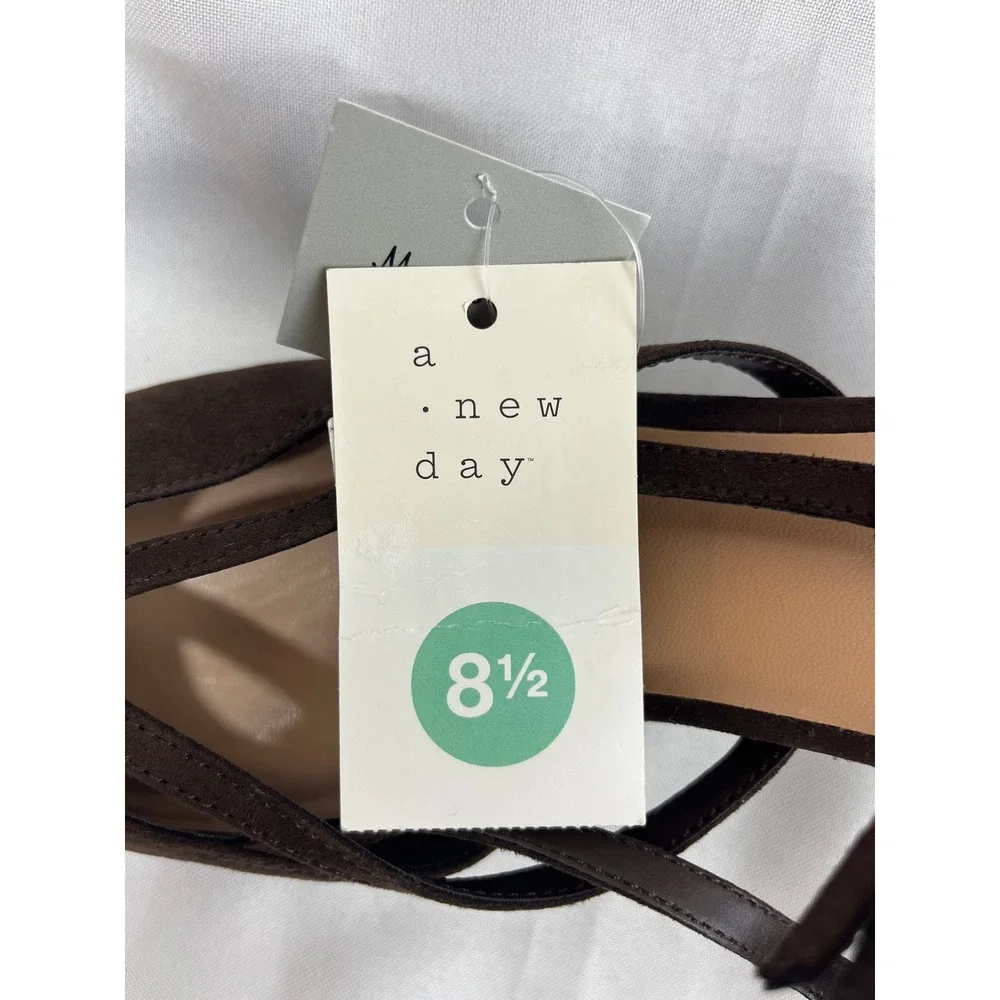 A New Day Womens Strappy Pointed Toe Block Heel Slingback Pumps Brown Size 8.5